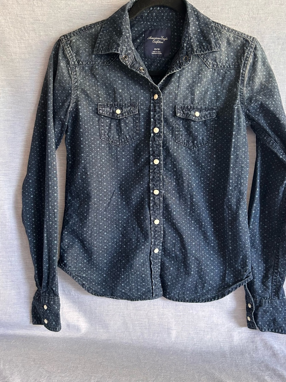 American Eagle Outfitters Dark Blue Floral Print Button-Down Shirt